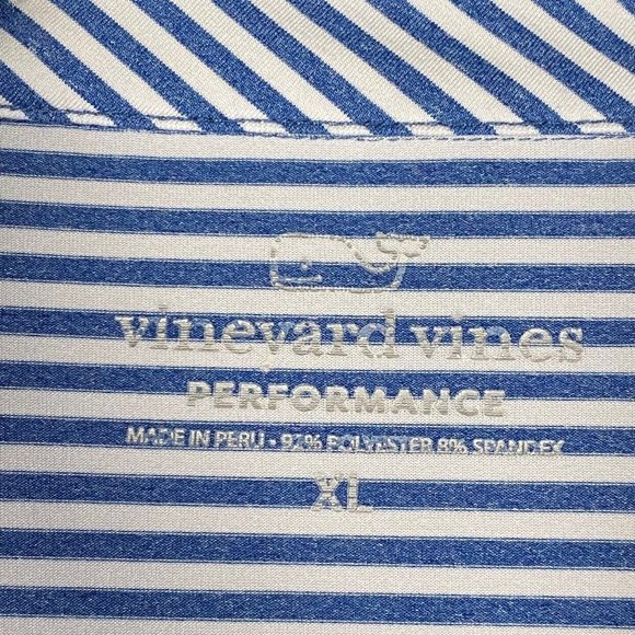 Vineyard Vines Performance Polo Shirt Mens Size XL Blue White Stripe Wicking SS - Picture 4 of 8
